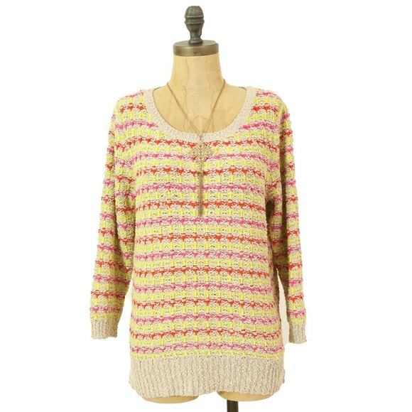 Ann Taylor Loft Pullover Sweater Size M 3/4 Sleeve Textured Taupe Multi EUC B28 - Picture 1 of 5